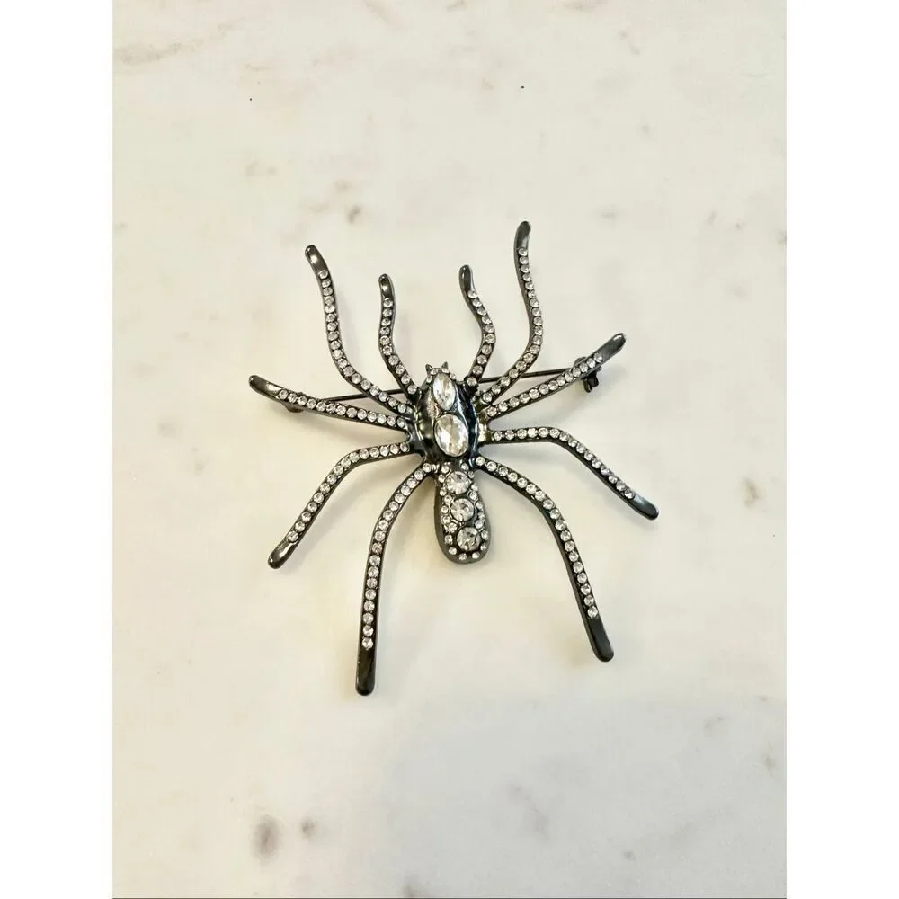 Stunning Halloween long leg rhinestone embellished spider brooch